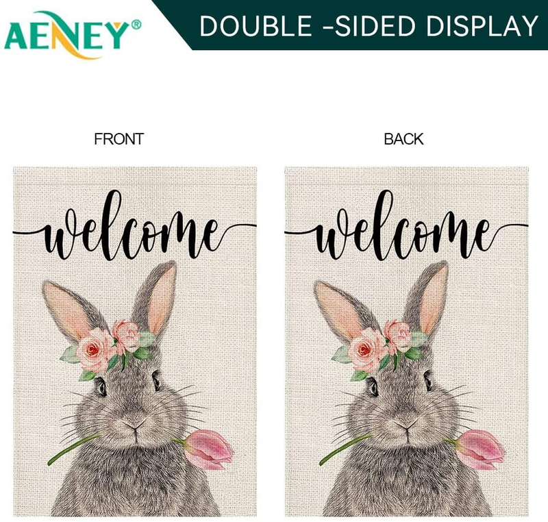Easter Garden Flag 12.5 X 18 Inch Vertical Double Sided for Easter Decor Welcome Bunny Easter Small Garden Flag Tulip Floral Decorative Garden Flag for outside Yard Easter Outdoor Decoration B95-12