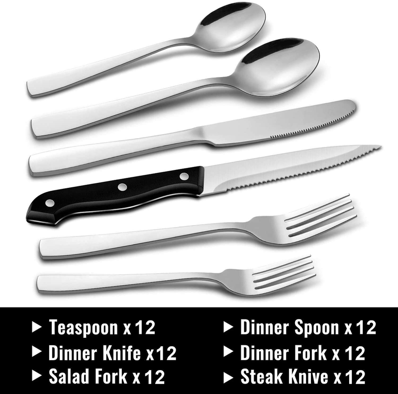 Hiware 72-Piece Silverware Set for 12, Stainless Steel Flatware Cutlery Set For Home Kitchen Restaurant Hotel, Mirror Polished, Dishwasher Safe Home & Garden > Kitchen & Dining > Tableware > Flatware > Flatware Sets HIWARE   