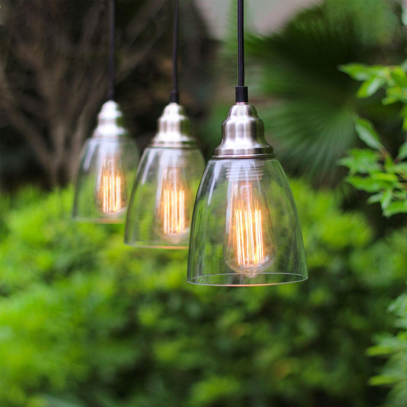 Industrial Mini Pendant Lighting, Clear Glass Shade Hanging Light Fixture, Brushed Nickel, Adjustable Vintage Edison Farmhouse Lamp for Kitchen Island, Restaurants, Hotels and Shops, 3-Pack Home & Garden > Lighting > Lighting Fixtures MAXvolador   