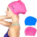 Keary 2 Pack Updated Silicone Swim Cap for Long Hair Women Girl Waterproof Bathing Pool Swimming Cap Cover Ears to Keep Your Hair Dry, 3D Soft Stretchable Durable and Anti-Slip, Easy to Put On and Off Sporting Goods > Outdoor Recreation > Boating & Water Sports > Swimming > Swim Caps Keary Blue & Pink【M】  