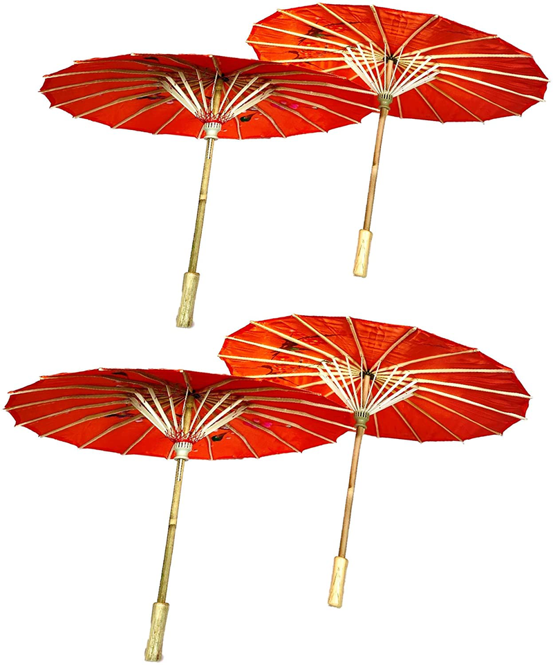 TJ Global PACK OF 4 Japanese Chinese Kids Size 22" Umbrella Parasol For Wedding Parties, Photography, Costumes, Cosplay, Decoration And Other Events - 4 Umbrellas (Red) Home & Garden > Lawn & Garden > Outdoor Living > Outdoor Umbrella & Sunshade Accessories TJ Global   