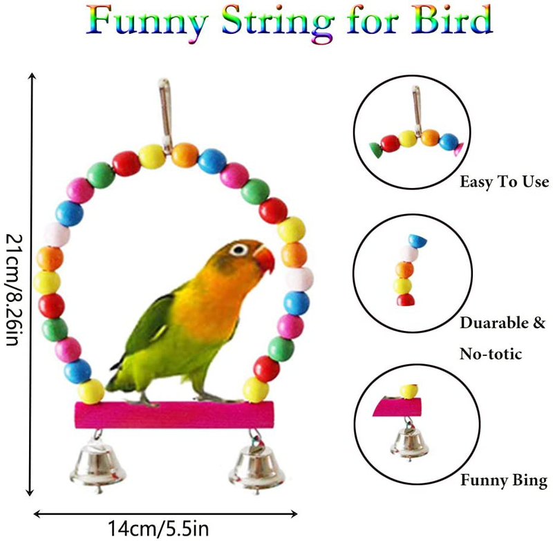 ESRISE 8 Pcs Bird Parakeet Cockatiel Parrot Toys, Hanging Bell Pet Bird Cage Hammock Swing Toy Wooden Perch Chewing Toy for Small Parrots, Conures, Love Birds, Finches Animals & Pet Supplies > Pet Supplies > Bird Supplies > Bird Toys ESRISE   