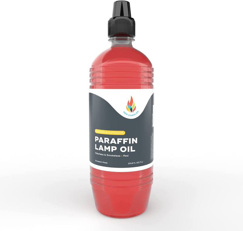 Liquid Paraffin Lamp Oil - 1 Liter - Smokeless, Odorless, Ultra Clean Burning Fuel for Indoor and Outdoor Use (Red)