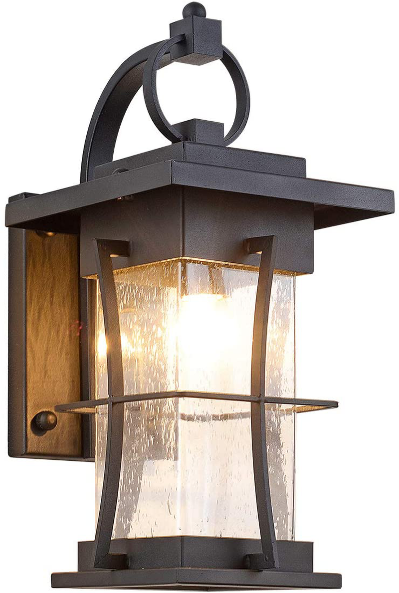 EERU Waterproof Outdoor Wall Sconces Light Fixtures Exterior Wall Lanterns outside House Lamps Black Metal with Clear Seeded Glass, Perfect for Exterior Porch Patio House