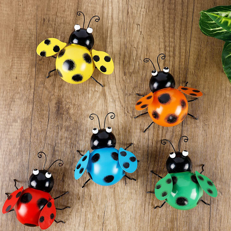 Juegoal 5 Pack Metal Wall Art Ladybugs 3D Sculpture, Colorful Ladybug Inspirational Wall Decor, Hanging Indoor & Outdoor for Garden, Home, Living Room, Patio, Office, Fences, Porches Decoration Home & Garden > Decor > Artwork > Sculptures & Statues Juegoal Default Title  