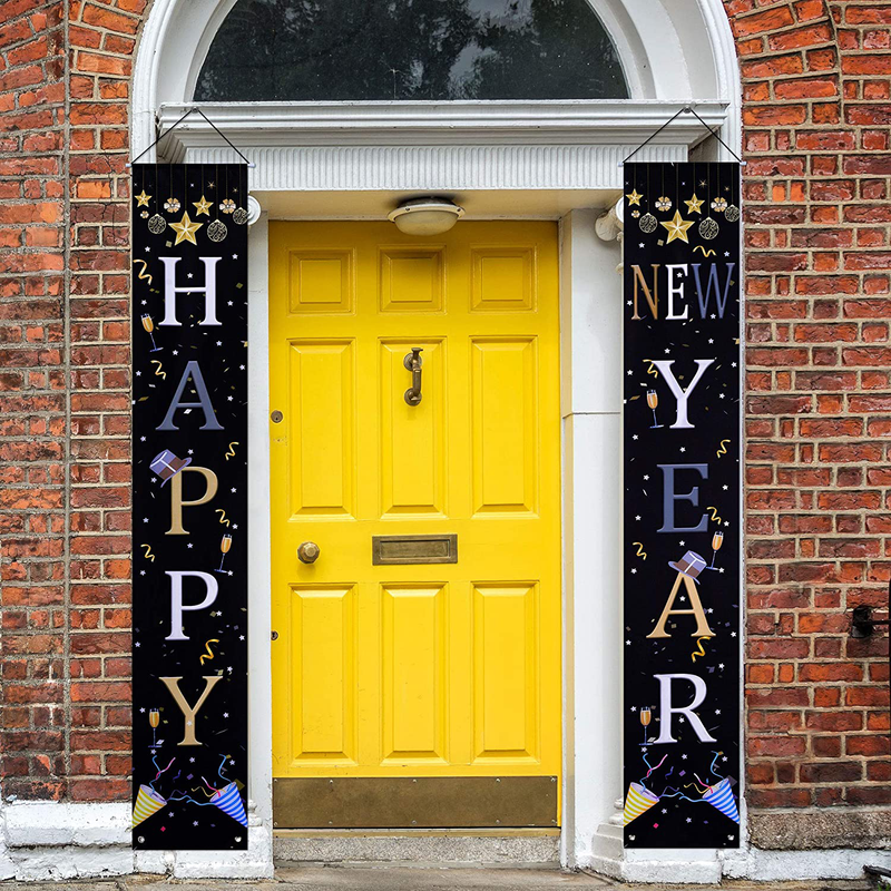 Happy New Year Door Banners New Year Porch Sign Hanging Banner for New Year's Eve Party Supplies Home Decorations Home & Garden > Decor > Seasonal & Holiday Decorations& Garden > Decor > Seasonal & Holiday Decorations Boao   