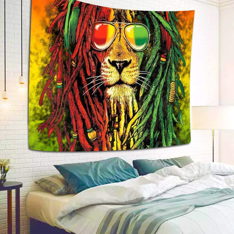 Simsant Rasta Rastafarian Tapestry Lion Head Bob Tapestry Wall Hanging Backdrop for Living Room Bedroom Dorm Psychedelic Decor Tapestry (80"x60") Home & Garden > Decor > Artwork > Decorative Tapestries Simsant   