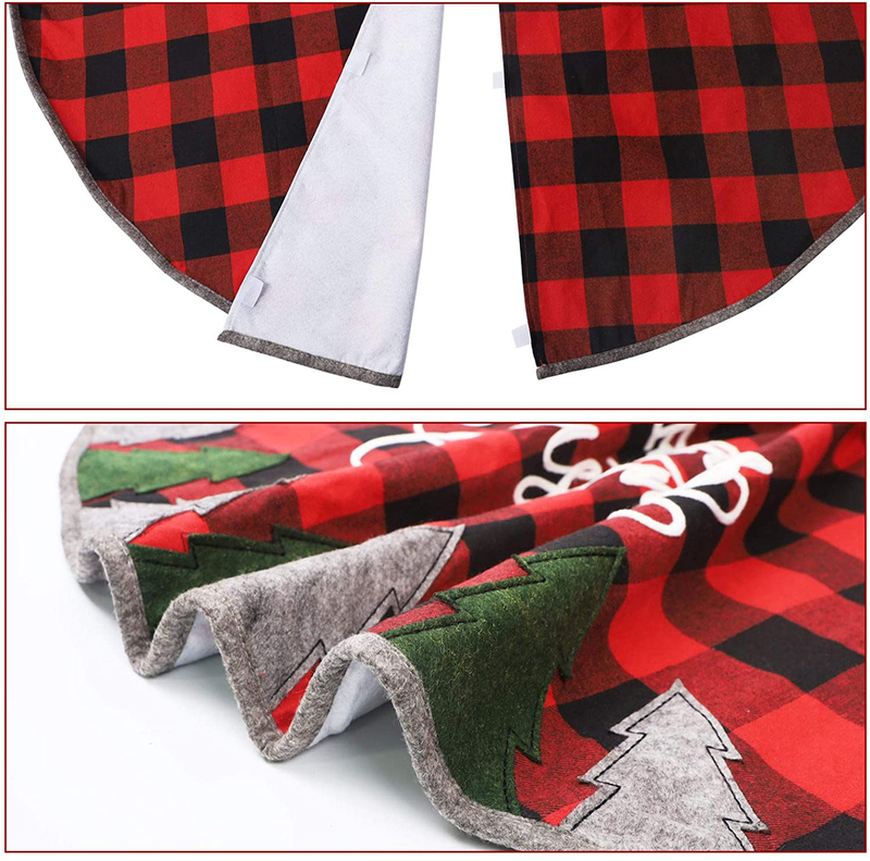 Juegoal 48 Inch Christmas Tree Skirt, Soft Red and Black Plaid Christmas Tree Mat for Xmas Party Decoration, Christmas Tree Holiday Decor Home & Garden > Decor > Seasonal & Holiday Decorations > Christmas Tree Skirts Juegoal   