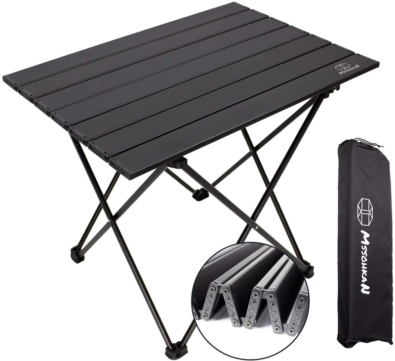 MSSOHKAN Camping Table Folding Portable Camp Side Table Aluminum Lightweight Carry Bag Beach Outdoor Hiking Picnics BBQ Cooking Dining Kitchen Black Medium Sporting Goods > Outdoor Recreation > Camping & Hiking > Camp Furniture MSSOHKAN Black Medium 