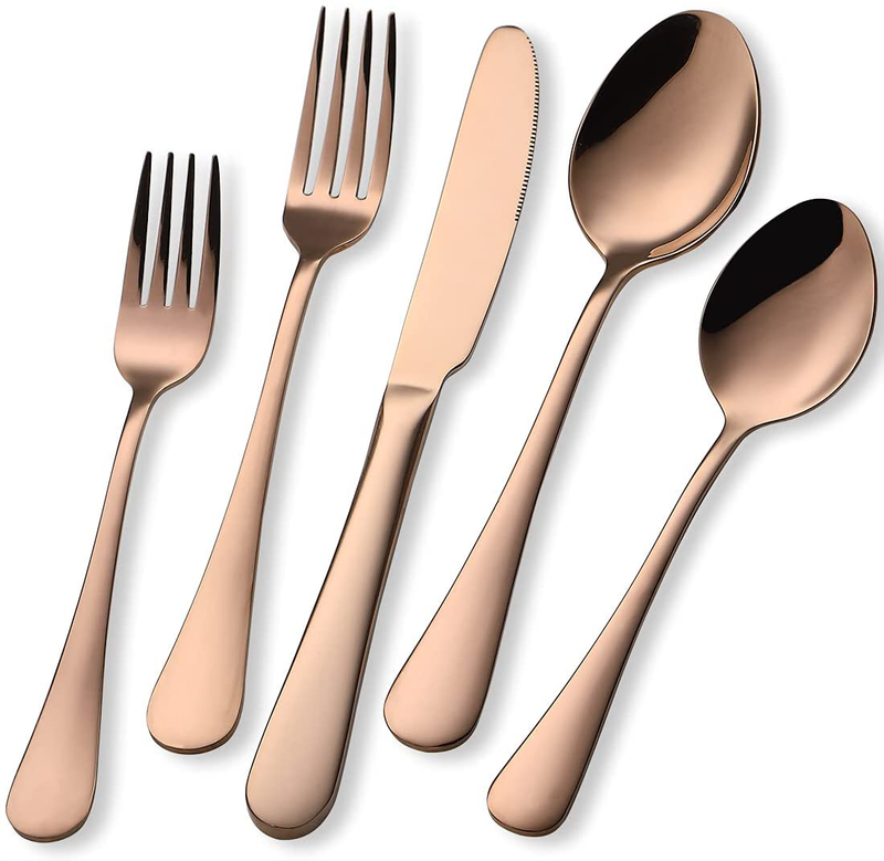 Devico Rose Gold Silverware Set, 20 Piece Stainless Steel Flatware Cutlery Set for 4, Mirror Finish, Dishwasher Safe