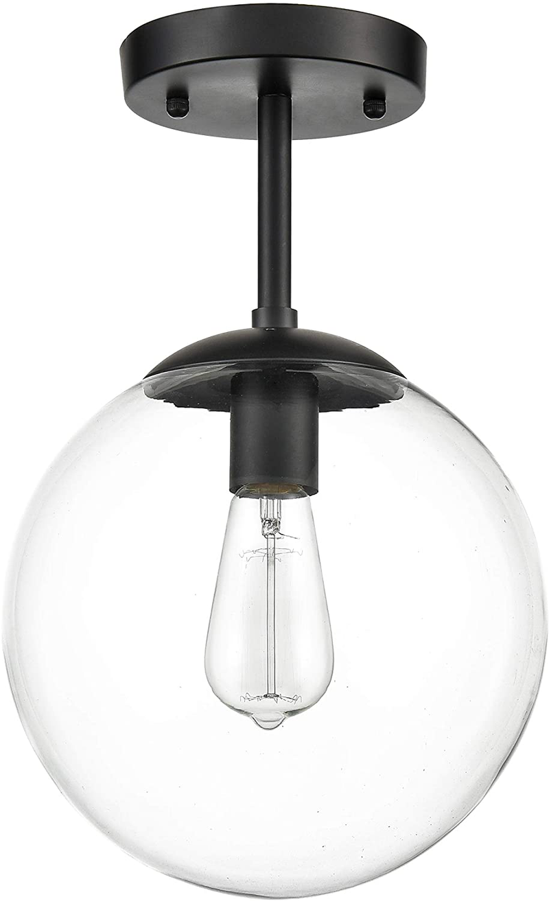 Light Society Zeno Globe Semi Flush Mount Ceiling Light, Clear Glass with Black Finish, Contemporary Mid Century Modern Style Lighting Fixture (LS-C176-BK-CL)