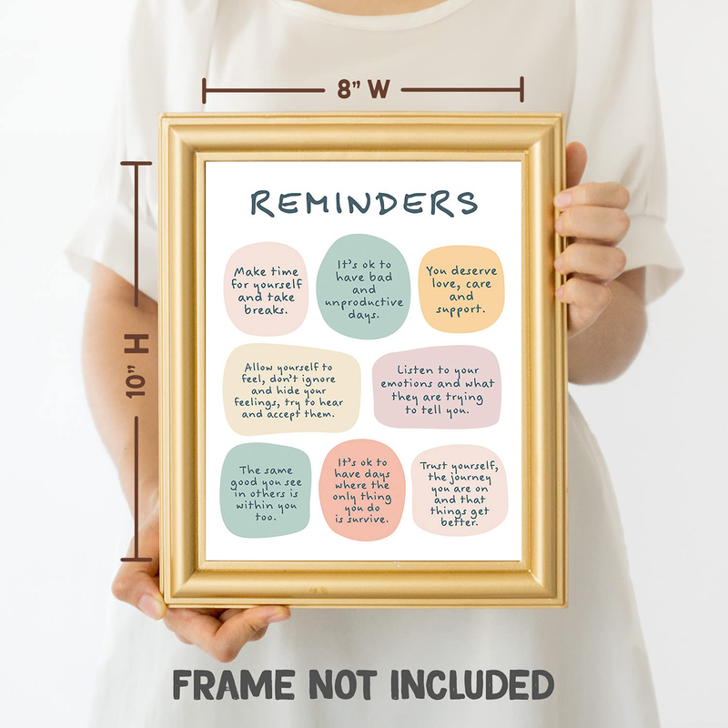 Mental Health Reminders Wall Art Print - CBT Positive Psychology Affirmations Feelings Poster - Mindfulness Posters & Decor for Home Classroom or Office - 8X10 - Unframed