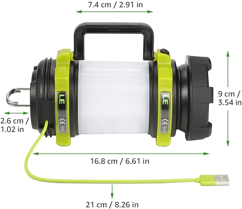 LE LED Camping Lantern Rechargeable, Brightest Flashlight with 500LM, 6 Light Modes, 2600Mah Power Bank, IPX4 Waterproof, Perfect for Hurricane Emergency, Outdoor, Hiking and Home, USB Cable Included Sporting Goods > Outdoor Recreation > Camping & Hiking > Tent Accessories Lighting EVER   