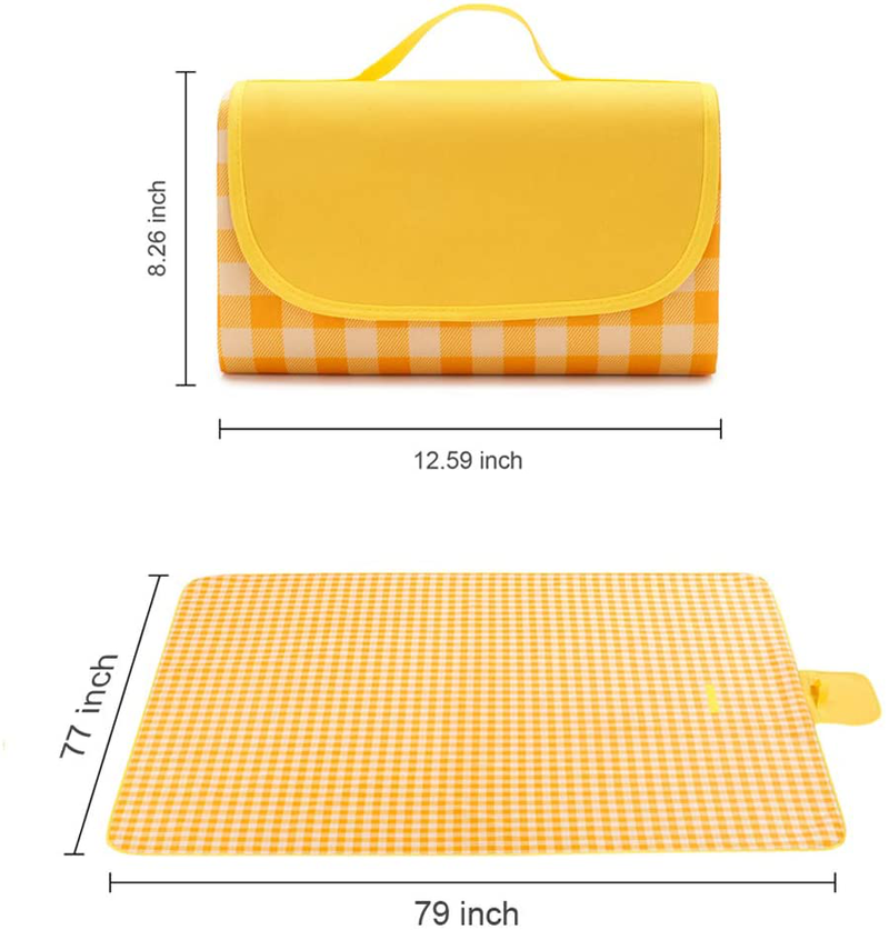 DEETIK Large Picnic Blanket for Indoor and Outdoor, 79" x 77" Sandproof Waterproof Windproof Material, Mat for Beach, Travel, Camping, Hiking, Machine Washable, Foldable, - Yellow Plaids Home & Garden > Lawn & Garden > Outdoor Living > Outdoor Blankets > Picnic Blankets DEETIK   