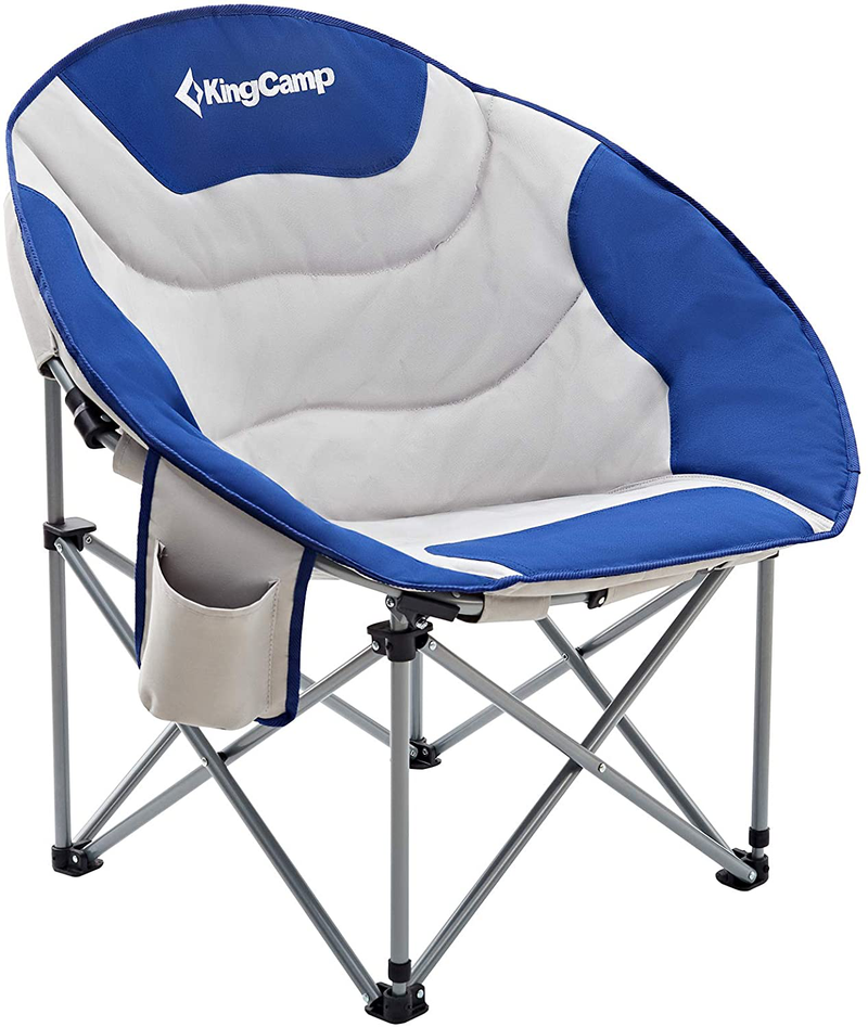 Kingcamp Extra Large Moon Saucer Camping Chair Folding Padded Seat Backrest Portable Sofa Chair with Cooler Bag and Cup Holder round Moon Chair Heavy Duty Folding Lawn Chair for Outdoor Indoor Travel Sporting Goods > Outdoor Recreation > Camping & Hiking > Camp Furniture KingCamp Moon Chair - Blue/Grey  