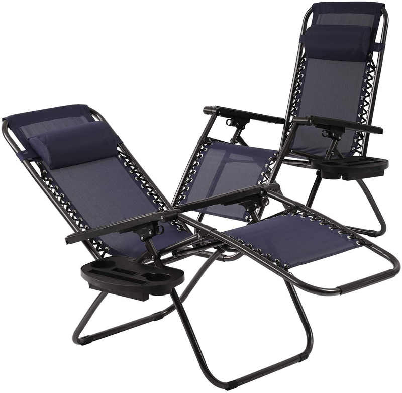 HCY Zero Gravity Chairs Outdoor Adjustable Recliner Chair Folding Lounge Patio Chairs with Cup Holder Pillows Set of 2 for Beach, Yard, Lawn, Camp（Black） Sporting Goods > Outdoor Recreation > Camping & Hiking > Camp Furniture HCY Blue  