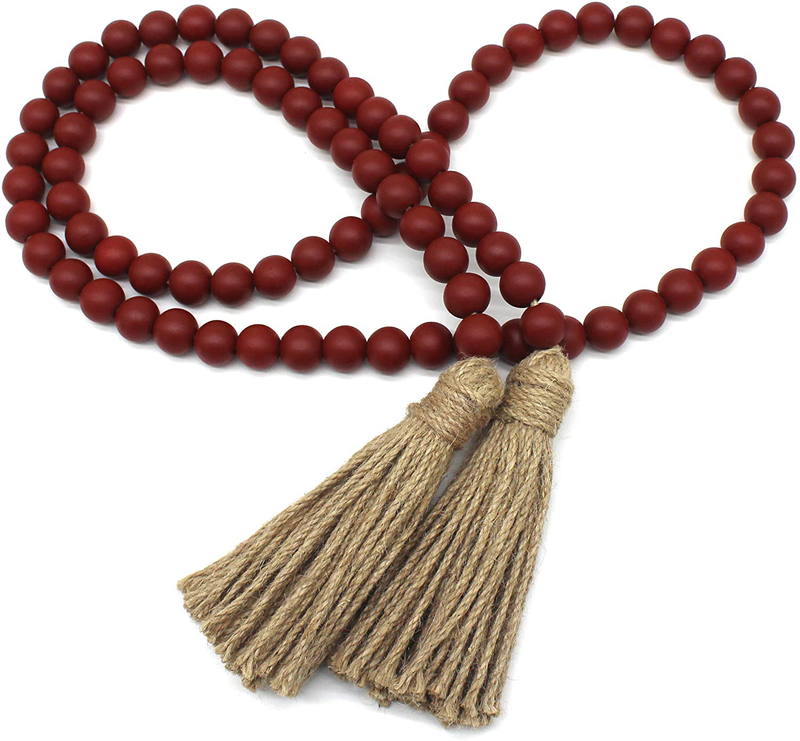 CVHOMEDECO. Wood Beads Garland with Tassels Farmhouse Rustic Wooden Prayer Bead String Wall Hanging Accent for Home Festival Decor. Black Home & Garden > Decor > Seasonal & Holiday Decorations CVHOMEDECO. Burgundy  