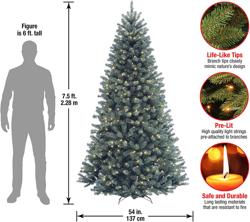 National Tree Company Pre-lit Artificial Christmas Tree | Includes Pre-strung White Lights and Stand | North Valley Blue Spruce - 7.5 ft Home & Garden > Decor > Seasonal & Holiday Decorations > Christmas Tree Stands National Tree   