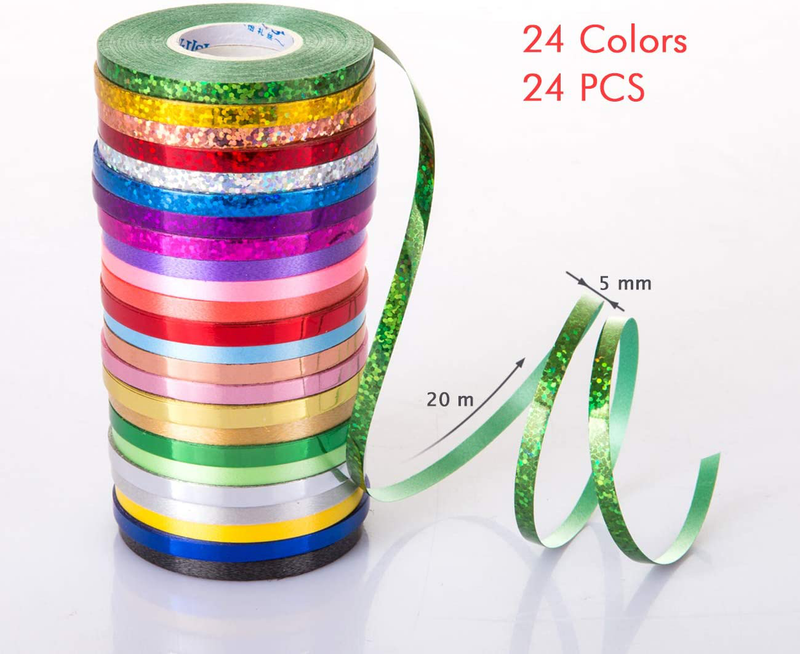 Naler 24 Rolls Curling Ribbon String Roll Gift Wrapping Ribbons for Party Art Crafts Florist Bows Gift Wrapping Wedding Decoration, 21.8 Yards Per Roll, Assorted Colors