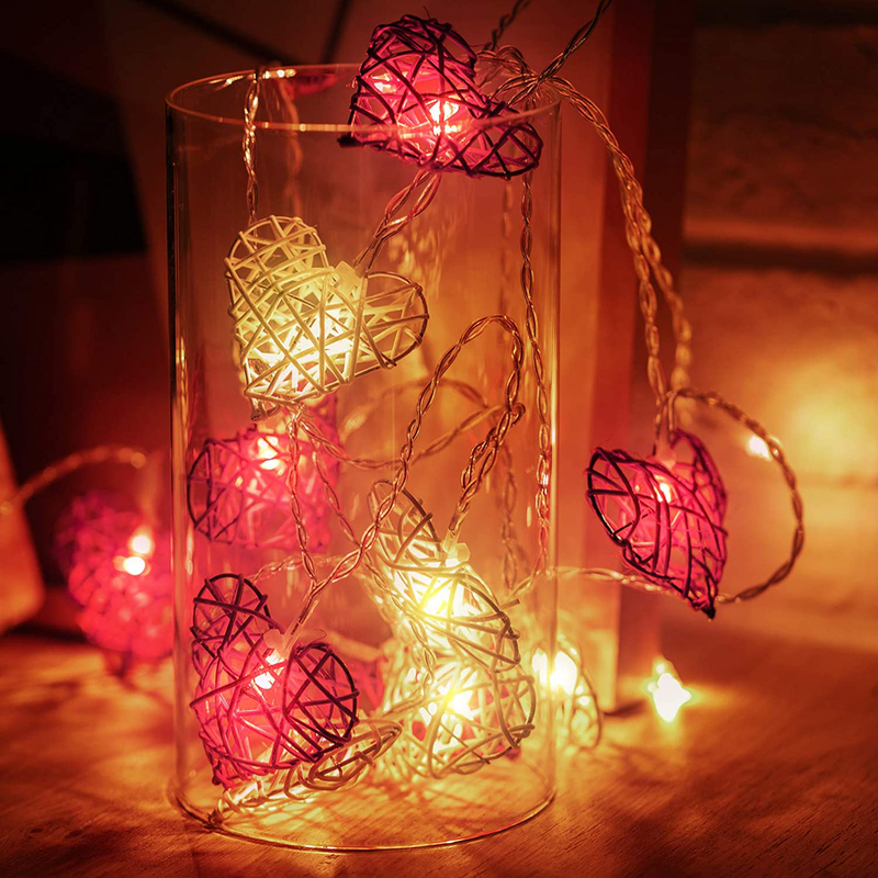 Heart String Lights, Vintage 3D Rattan Heart Shaped String Light, 6.5 Ft 12 Leds Fairy Battery Operated Twinkle Light for Mother'S Day Wedding Indoor Outdoor Bedroom Garden Home Party Decoration Home & Garden > Decor > Seasonal & Holiday Decorations Enhon   