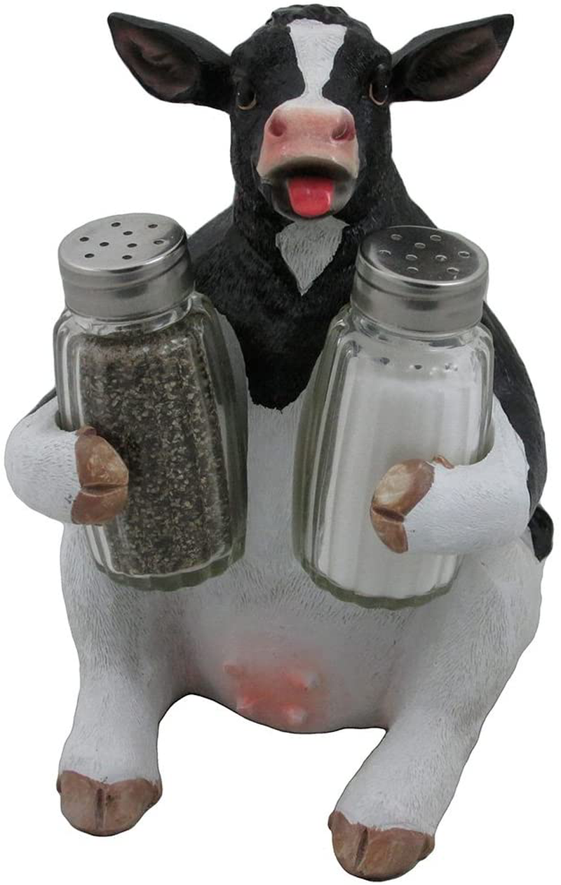 Holstein Cow Glass Salt and Pepper Shaker Set with Holder Figurine in Tabletop Country Kitchen Decor or Decorative Farm Animal Collectible Sculptures As Spice Racks and Rustic Gifts for Farmers Home & Garden > Decor > Seasonal & Holiday Decorations Home 'n Gifts Default Title  