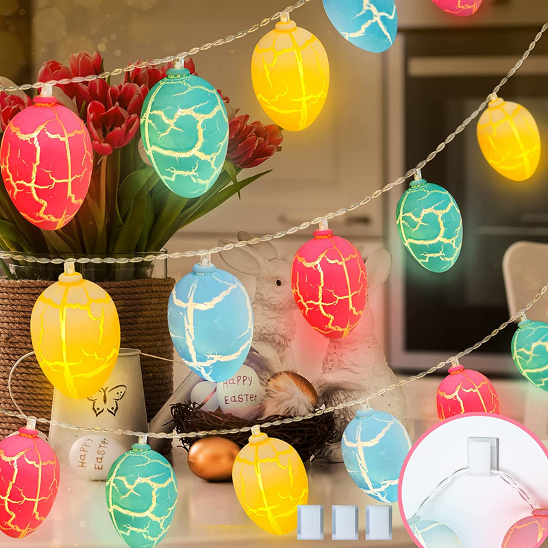 KPCB Tech Easter Lights String Eggs 20 LED 7.9FT Batteries Powered Egg Lights with 2 Lighting Modes Outdoor Indoor Easter Decorations for Home Easter Tree Egg Hunt Party