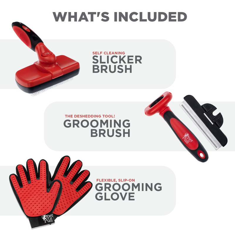 Complete Professional Pet Grooming Kit | Self Cleaning Slicker Brush for Dogs & Cats | Pro Grooming Brush Effectively Reduces Shedding Fur | Pet Hair Remover Brush Gloves | Combo Gift Set Animals & Pet Supplies > Pet Supplies > Dog Supplies Pet Pull   