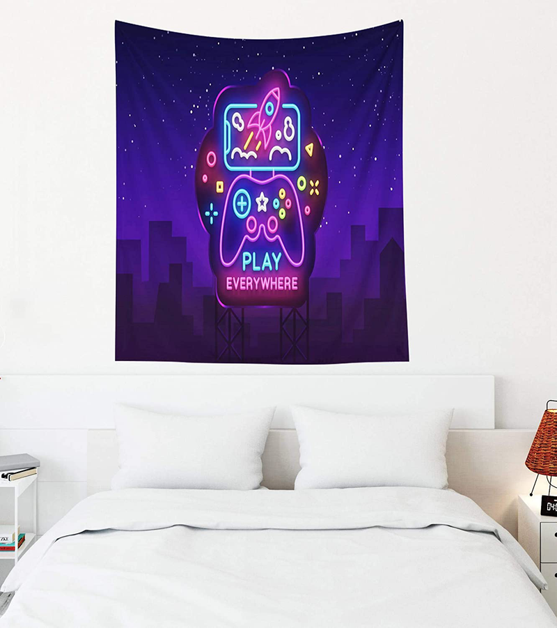 Crannel Gaming Wall Tapestry, Conceptual Abstraction Modern Controller Realistic Game Wireless Mockup Tapestry 80x60 Inches Wall Art Tapestries Hanging Dorm Room Living Home Decorative,Black Blue Home & Garden > Decor > Artwork > Decorative TapestriesHome & Garden > Decor > Artwork > Decorative Tapestries Crannel Purple Black-4 50" L x 60" W 