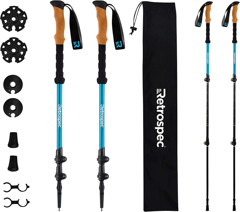 Retrospec Solstice Trekking and Ski Poles for Men and Women - Aluminum W/ Cork Grip - Adjustable & Collapsible Lightweight Hiking, Walking and Skiing Sticks Sporting Goods > Outdoor Recreation > Camping & Hiking > Hiking Poles Retrospec Polar Blue 2020 Aluminum/Cork Grip 