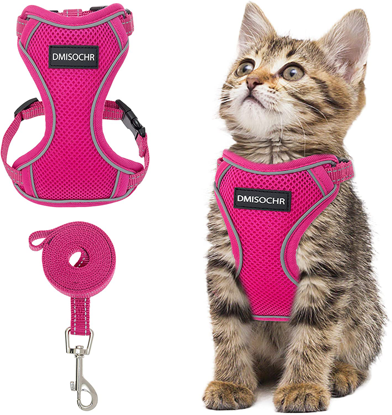 DMISOCHR Cat Harness and Leash Set - Escape Proof Safe Cat Vest Harness for Walking Outdoor - Reflective Adjustable Soft Mesh Breathable Body Harness - Easy Control for Small, Medium, Large Cats Animals & Pet Supplies > Pet Supplies > Cat Supplies > Cat Apparel DMISOCHR Rose Red Small (neck: 7"-11" chest: 10.5"-16") 