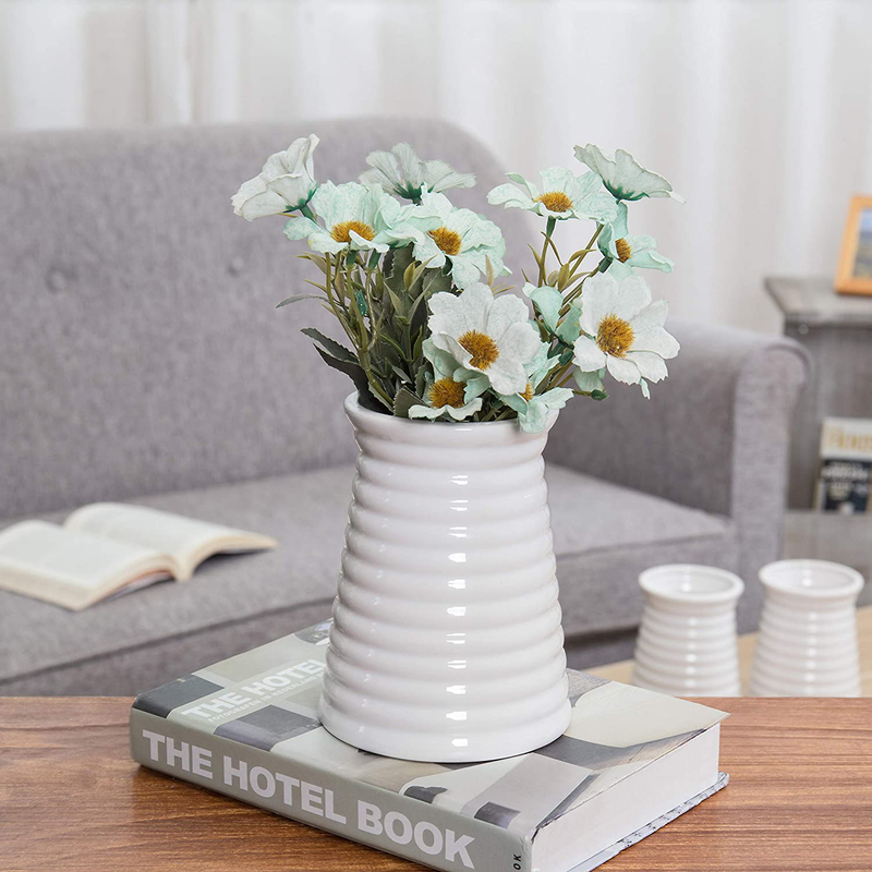 MyGift Ribbed Design Small White Ceramic Flower Vases, Set of 3 Home & Garden > Decor > Vases MyGift   