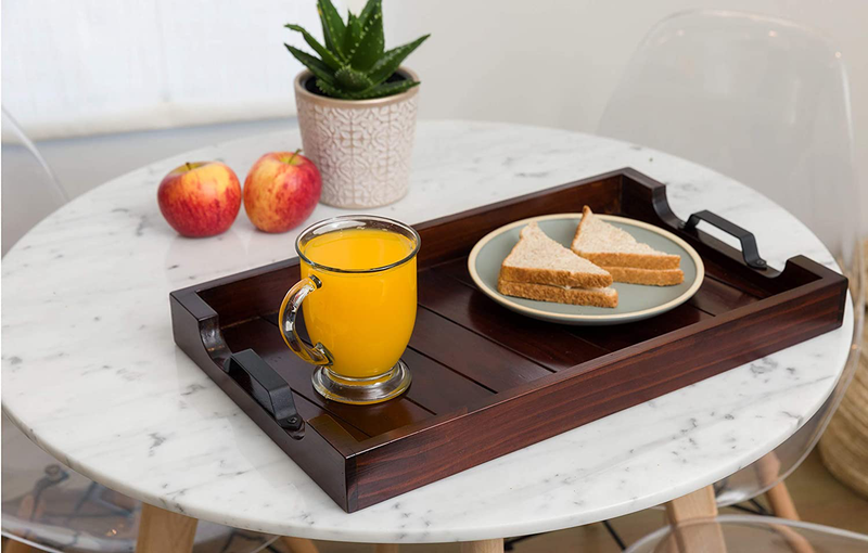 Large 20x14’’ Decorative Wooden Table Tray- Dark Brown Ottoman Tray with Metal Handles, Breakfast Tray, Tea Tray, Coffee Tray- Dinner and Snack Serving Tray- Bridal Shower and Housewarming Gift Home & Garden > Decor > Decorative Trays BAMBOO LAND   