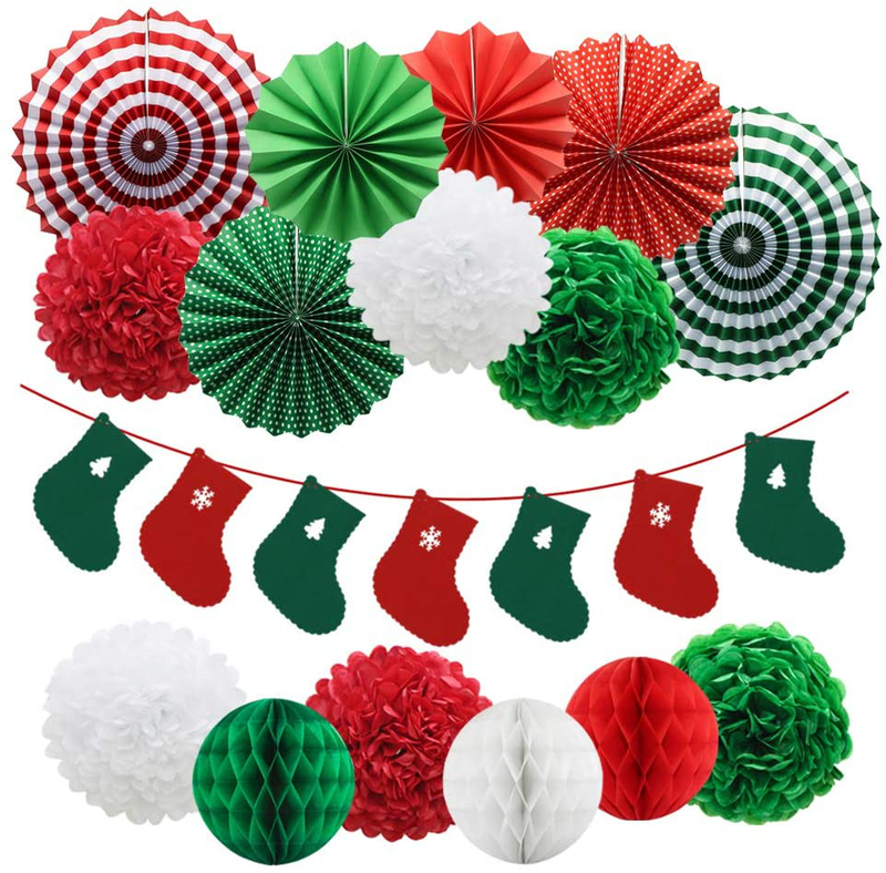 Christmas Party Decorations, Merry Christmas Banner, Snowflake Hanging Swirls, Paper Honeycomb Balls, Hollow Star Lantern, Tissue Tassel Garland Anniversary Birthday New Year Party Supplies Home & Garden > Decor > Seasonal & Holiday Decorations& Garden > Decor > Seasonal & Holiday Decorations ADLKGG Christmas4  