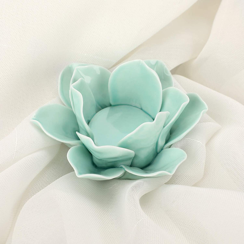 OwnMy 4.5 Inch Ceramic Lotus Flower Tea light Holder Lotus Petals Candle Holder Candlestick, Votive Flower Tealight Candle Holder Candle Lamps Holder with Gift Box for Home Decor Wedding Party (Green) Home & Garden > Decor > Home Fragrance Accessories > Candle Holders OwnMy   