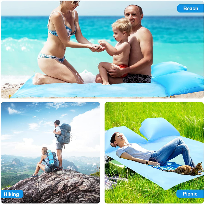 LINKFU Beach Blanket with Inflatable Pillow, Sandproof Waterproof Picnic Blankets, 83" X 57" Quick Drying Beach Mat with Pouch and 4 Anchors, Outdoor Blanket Suitable for Travel, Camping Home & Garden > Lawn & Garden > Outdoor Living > Outdoor Blankets > Picnic Blankets LINKFU   