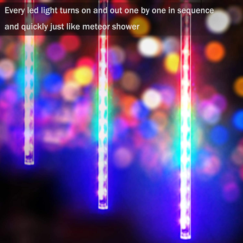Meteor Shower Rain Light, 8 Tubes 192 Led 30Cm Waterfall Raindrop Icicle Christmas Light Outdoor, Waterproof Plug in String Light for Xmas Holiday Party Wedding Valentine Day - Multicolor Home & Garden > Lighting > Light Ropes & Strings housewife cabinets   