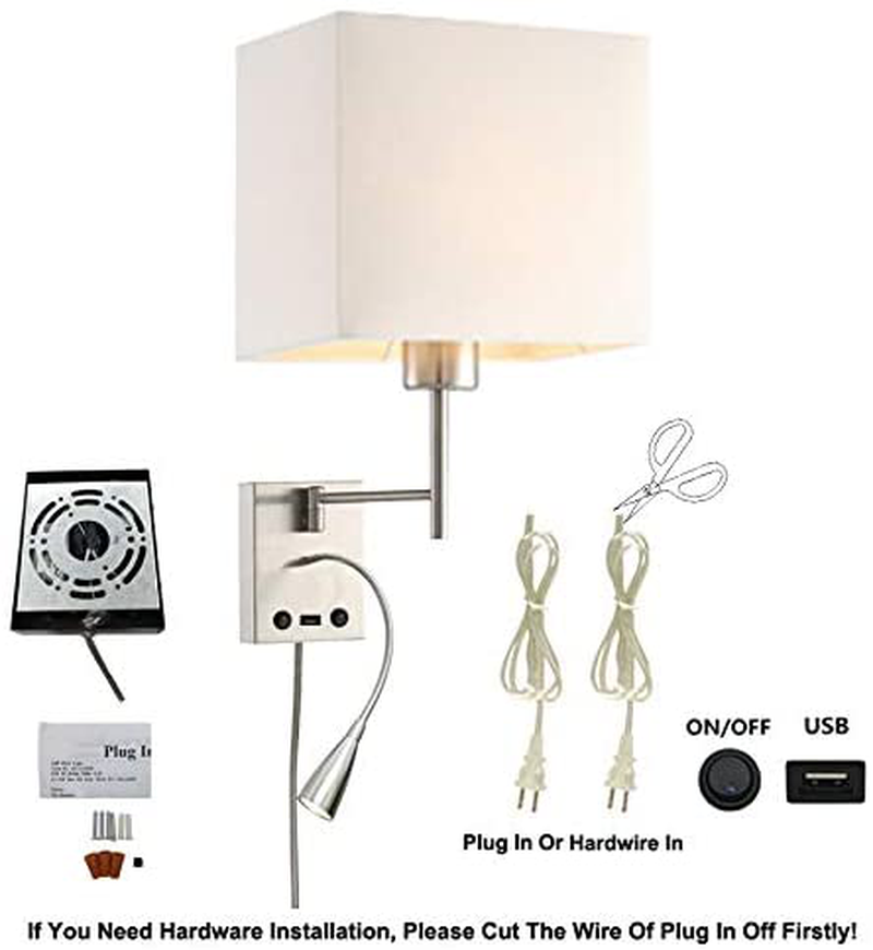 Homefocus USB LED Swing Arm Bedside Reading Wall Lamp Light ,LED Reading Swing Arm Wall Lamp Light,Wall Sconces,Living Room Wall Lamp,Corridor Wall Lamp,2 Lights 2 Switches LED 3W 3000K and E26 Holder Home & Garden > Lighting > Lighting Fixtures > Wall Light Fixtures KOL DEALS   