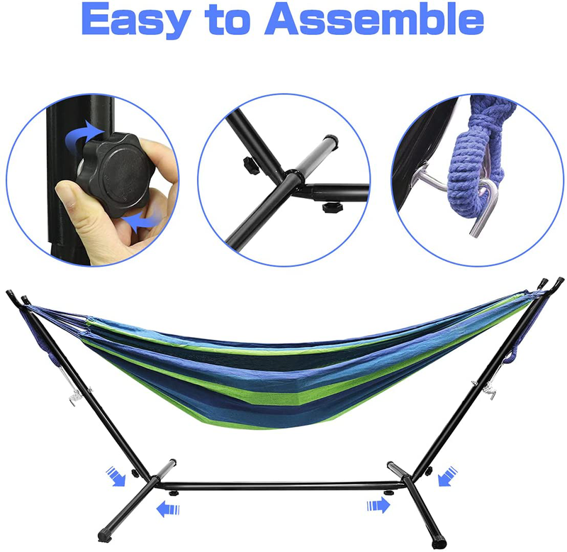 Hammock with Stand Included, 661lb Capacity Double Hammock and 8.7ft Steel Stand, 2 Person Heavy Duty Hammocks with Portable Carrying Case for Outside Garden Yard Outdoor Camping & Indoor Use (Blue) Home & Garden > Lawn & Garden > Outdoor Living > Hammocks Xverycan   