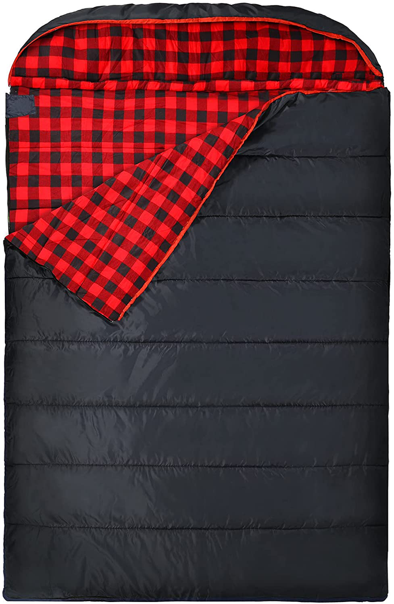 REDCAMP Double Sleeping Bag for Adults, 2 Person Cold Weather Queen Size Flannel Sleeping Bags for Camping, Black/Navy Blue Sporting Goods > Outdoor Recreation > Camping & Hiking > Sleeping Bags REDCAMP Black  