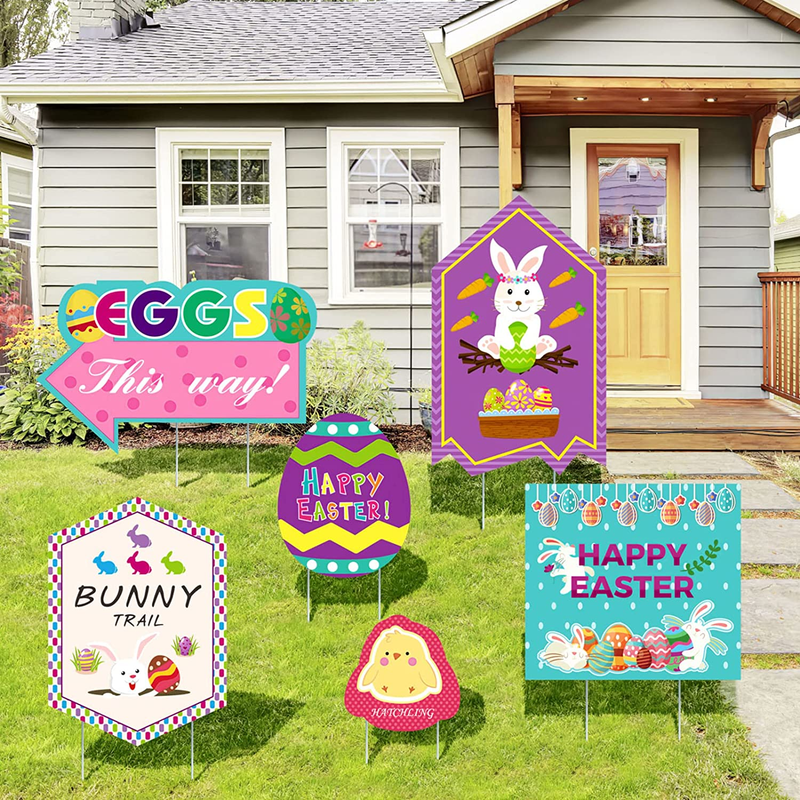 FUN LITTLE TOYS 12PCS Happy Easter Egg Yard Sign Decorations, Bunny Chicken Egg Basket, Easter Egg Hunt Game, Garden Yard Lawn Outdoor Decor, Easter Party Favors Home & Garden > Decor > Seasonal & Holiday Decorations FUN LITTLE TOYS   