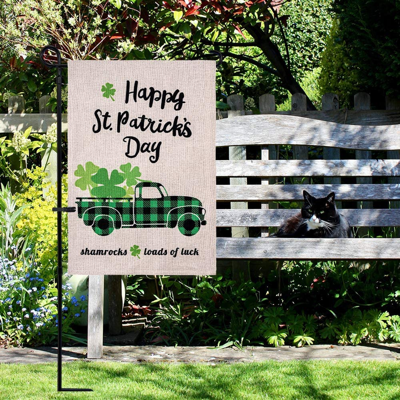 Hogardeck Happy St Patricks Day Garden Flag, Clovers Buffalo Plaid Burlap Yard Flag, Double Sided St Patricks Day Decorations Outdoor, Shamrocks Holiday Decor Indoor Loads of Luck 12.5X18 Inch Arts & Entertainment > Party & Celebration > Party Supplies hogardeck   