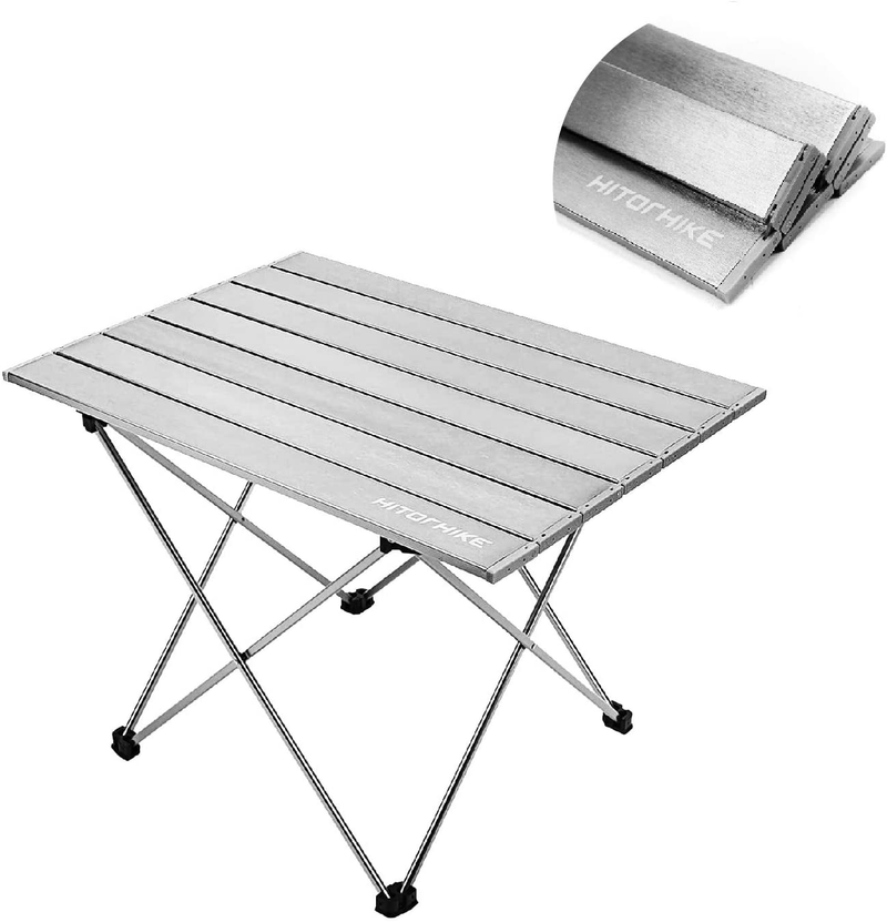 Hitorhike Camping Tables with Aluminum Table Top Ultralight Camp Table with Carry Bag for Indoor, Outdoor, Backpacking, BBQ, Beach, Hiking, Travel, Fishing. (Frost Gray, Large) Sporting Goods > Outdoor Recreation > Camping & Hiking > Camp Furniture HITORHIKE Small  
