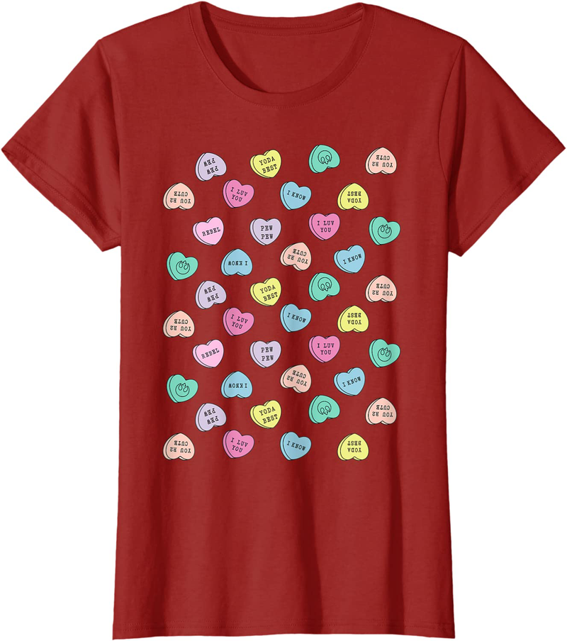 Star Wars Candy Hearts Love Valentine'S Day Graphic T-Shirt Home & Garden > Decor > Seasonal & Holiday Decorations STAR WARS Cranberry Women Large