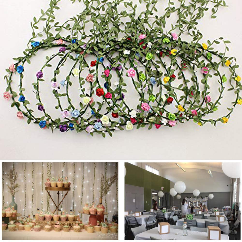 MMkiss 65 Ft Artificial Vines,Artificial Eucalyptus Leaf Garland Fake Hanging Plants Leaves DIY Wreath Foliage Green Leaves Ribbon Decorative Wreath Accessory Wedding Wall Crafts Party Décor Home & Garden > Plants > Flowers MMkiss   