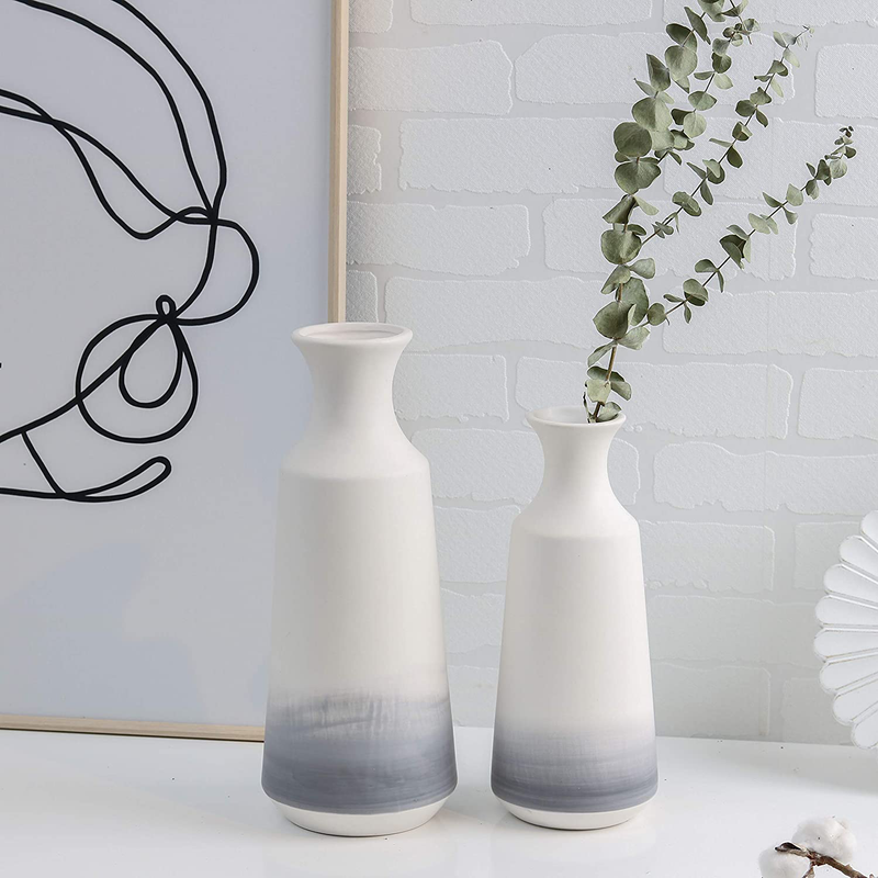 TERESA'S COLLECTIONS Modern White and Grey Ceramic Vase for Home Decor, Set of 2 Elegant Decorative Vases for Mantel, Fireplace, Living Room Decoration, 12" &9.8" Tall Home & Garden > Decor > Vases TERESA'S COLLECTIONS   