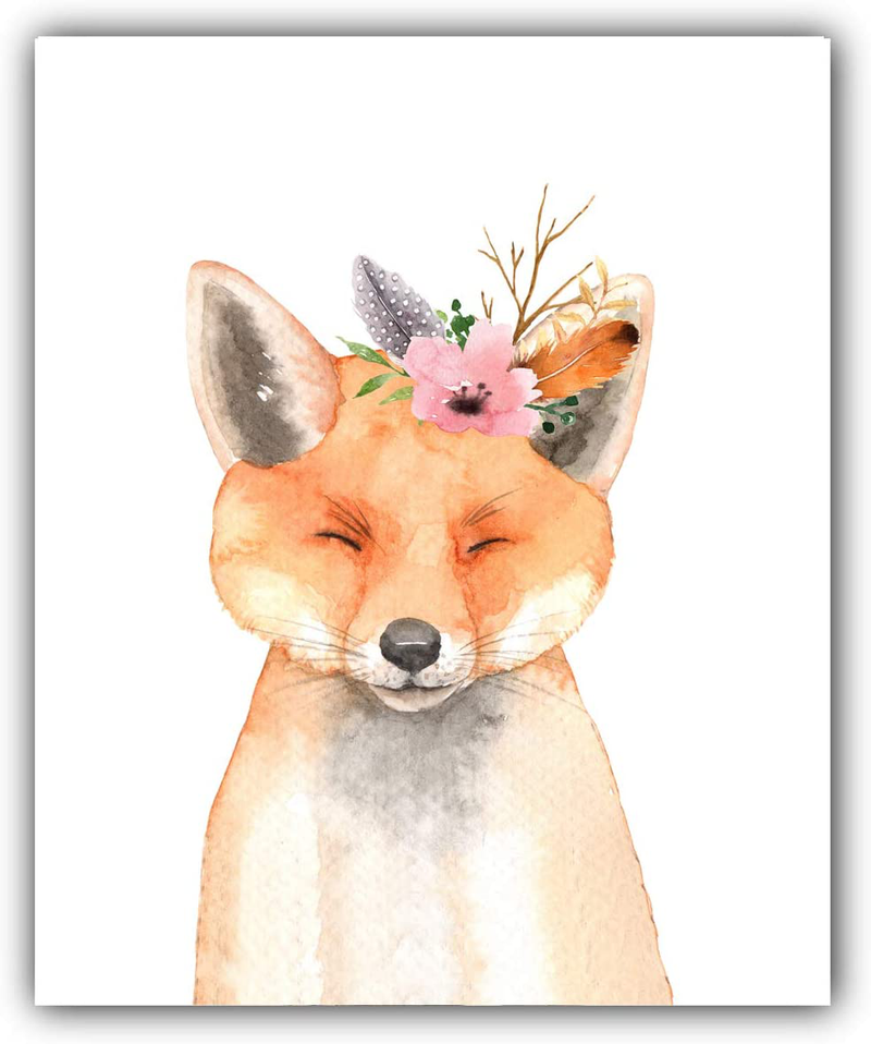 Designs by Maria Inc. Woodland Floral Crown Animals Nursery Decor Watercolor Art Posters | Set of 6 (Unframed) 8x10 Prints