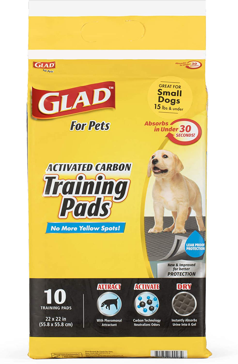 Glad for Pets Black Charcoal Puppy Pads-New & Improved Puppy Potty Training Pads That ABSORB & NEUTRALIZE Urine Instantly-Training Pads for Dogs, Dog Pee Pads, Pee Pads for Dogs, Dog Crate Pads Animals & Pet Supplies > Pet Supplies > Dog Supplies > Dog Diaper Pads & Liners Fetch for Pets Regular 10 Count - 24 Pack 
