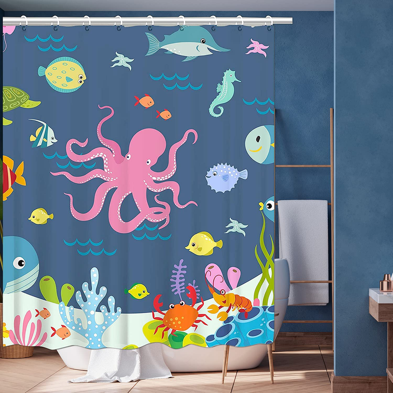 RosieLily Kids Shower Curtain, Ocean Shower Curtains , Under The Sea Shower Curtain with 12 Hooks, Sea Animal for Kids Bathroom Decor, 72 x72 Inch Home & Garden > Decor > Seasonal & Holiday Decorations RosieLily   