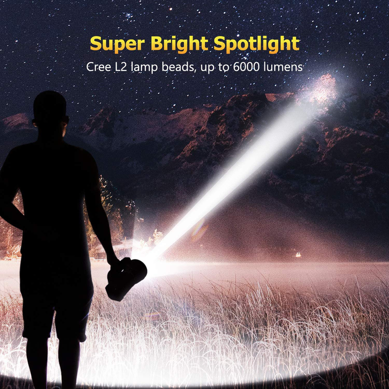 Super Bright LED Handheld Spotlight Tactical Flashlight Rechargeable 9600mAh 6000 Lumens CREE Bulb with USB Power Output Function Torchlight 6 Lights Modes Spot Light Waterproof Side Floodlight Hardware > Tools > Flashlights & Headlamps > Flashlights ‎GLANDU   
