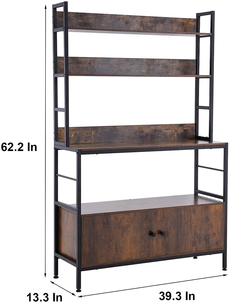 DEYAOPUPU 5-Tier Kitchen Baker’S Rack with Storage,Large Bakers Rack with Cabinet, Heavy Duty Oven Stand Microwave Rack,Free Standing Kitchen Utility Shelf with Storage,Metal Spice Rack with Hooks